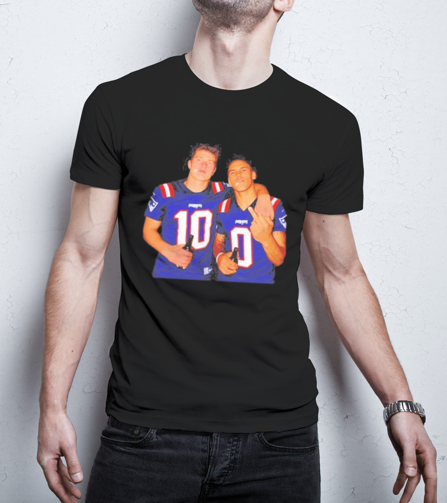 New England Patriots Drake Maye Christian Gonzalez Middle Finger Beer T-Shirt