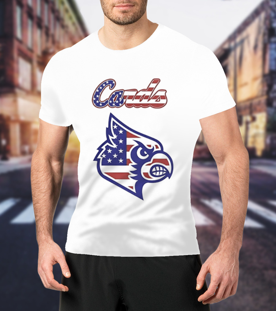 Cards American Flag Cardinal Head Stars Stripes T-Shirt