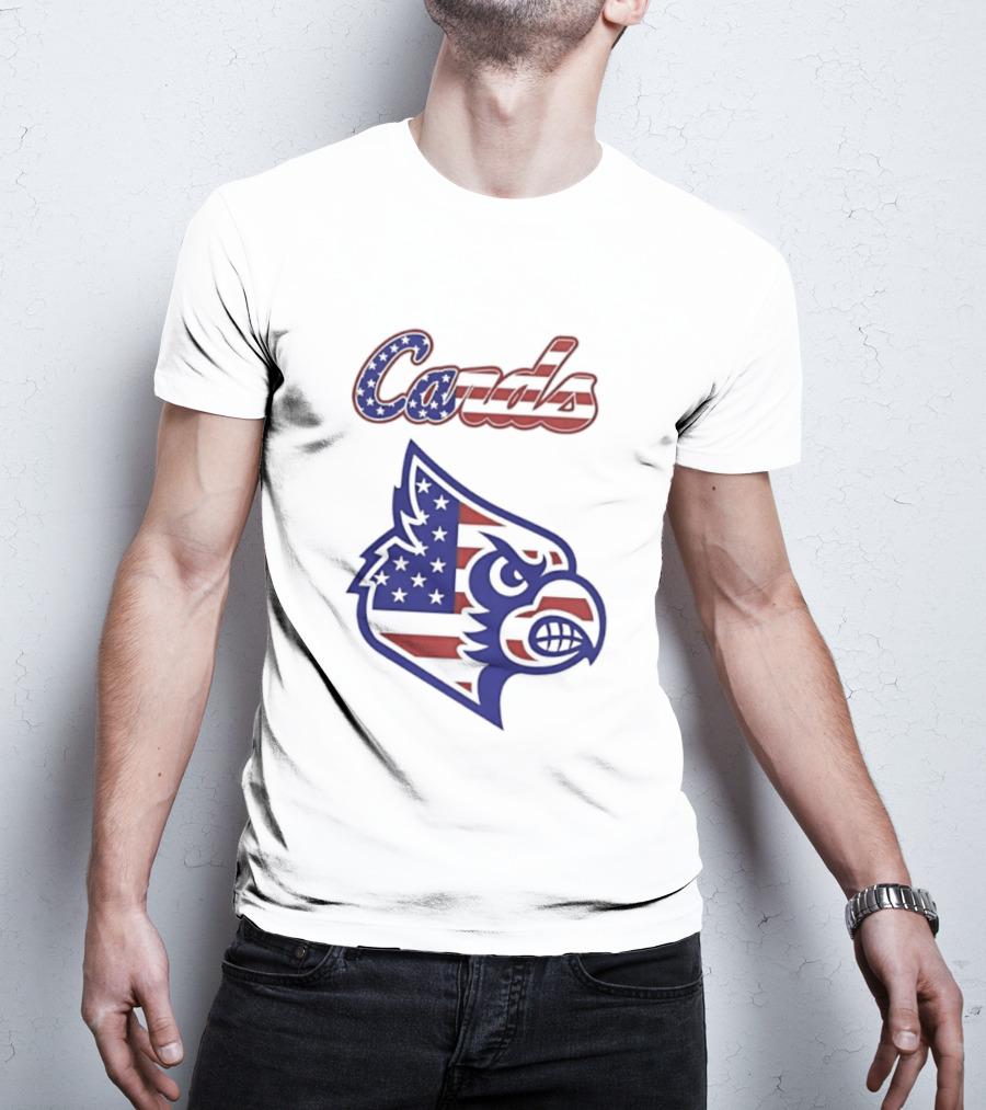 Cards American Flag Cardinal Head Stars Stripes T-Shirt