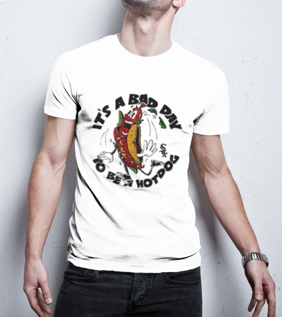 Chicago White Sox MLB It's A Bad Day To Be Hotdog Panicked Cartoon Sausage Running T-Shirt