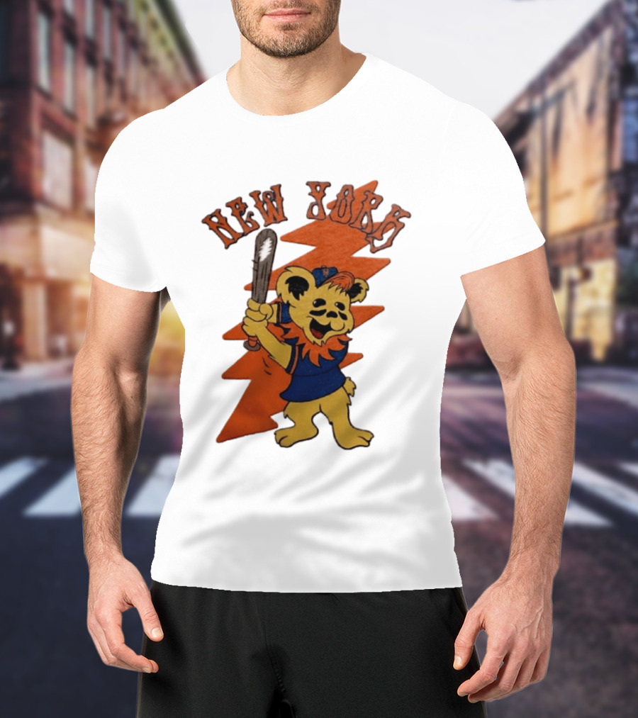 New York Grateful Dead Dancing Bear Batting Baseball Mets MLB T-Shirt
