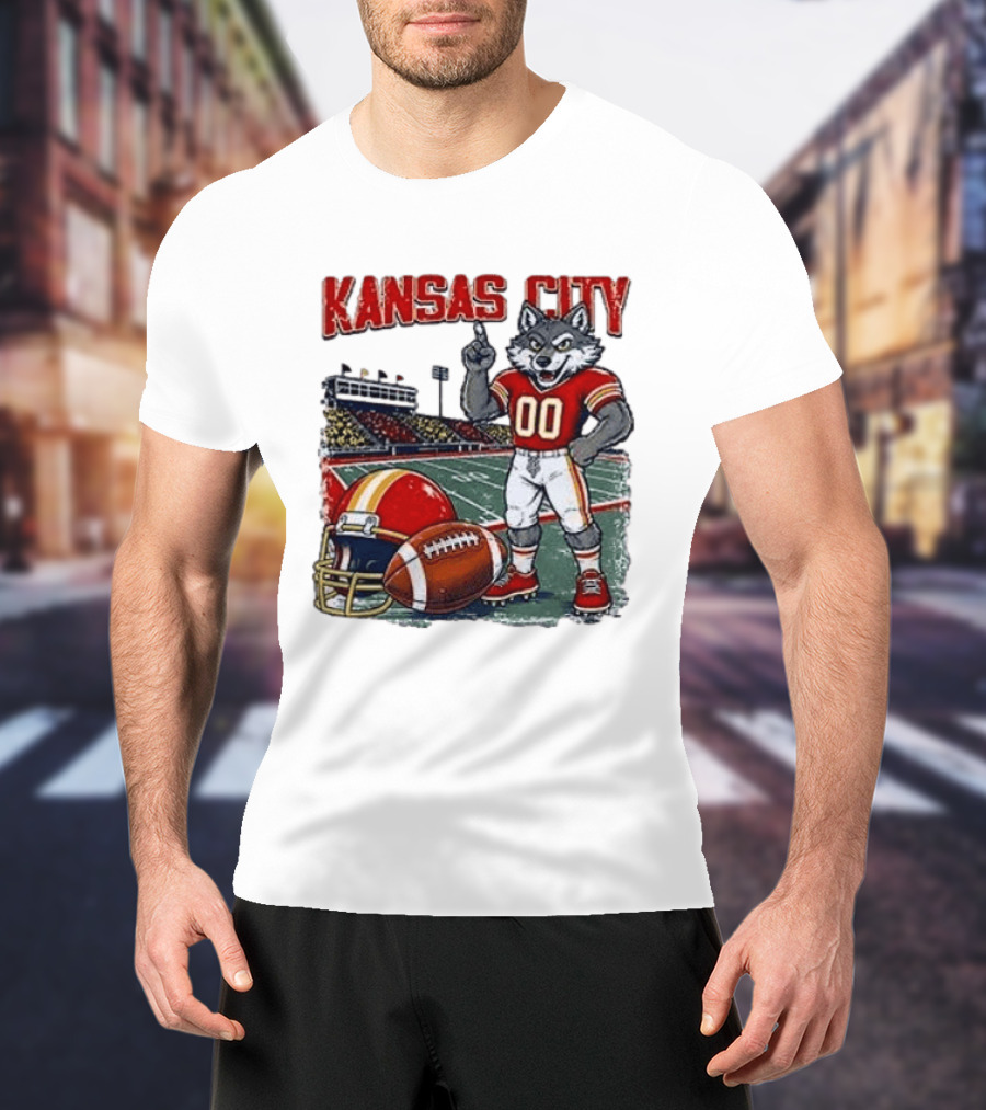 Kansas City Chiefs Wolf Mascot Football Stadium Scene T-Shirt