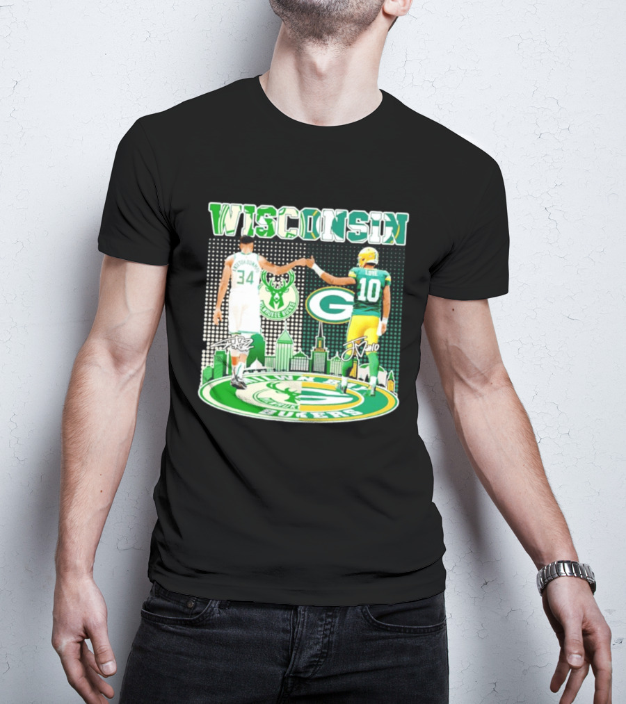 Wisconsin Milwaukee Bucks Giannis Antetokounmpo Green Bay Packers Jordan Love T-Shirt
