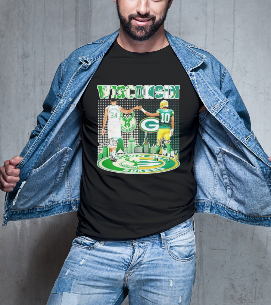 Wisconsin Milwaukee Bucks Giannis Antetokounmpo Green Bay Packers Jordan Love T-Shirt