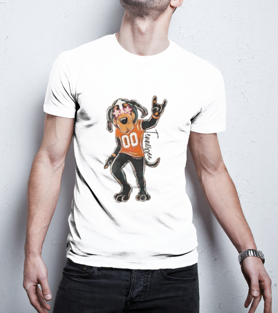 Tennessee Volunteers Cartoon Coonhound 00 Jersey Star Glasses Orange T-Shirt