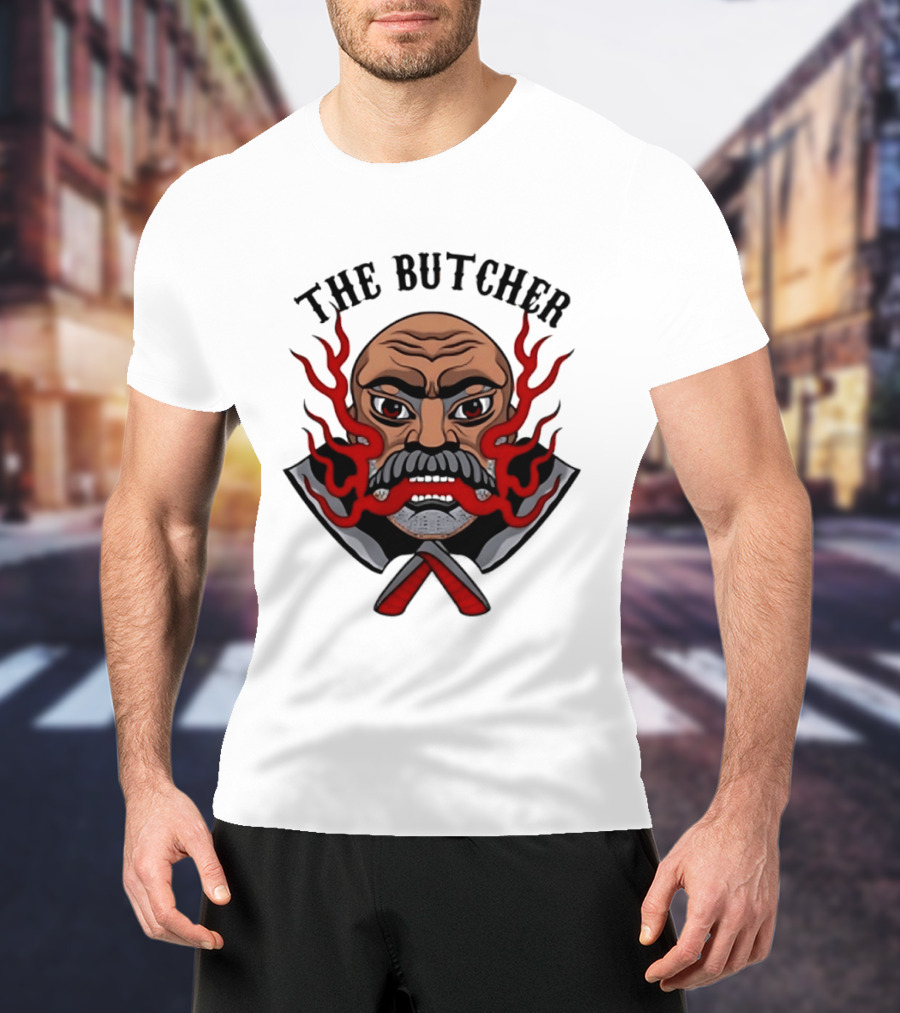 The Butcher AEW Professional Wrestling Skull Flames Axes T-Shirt
