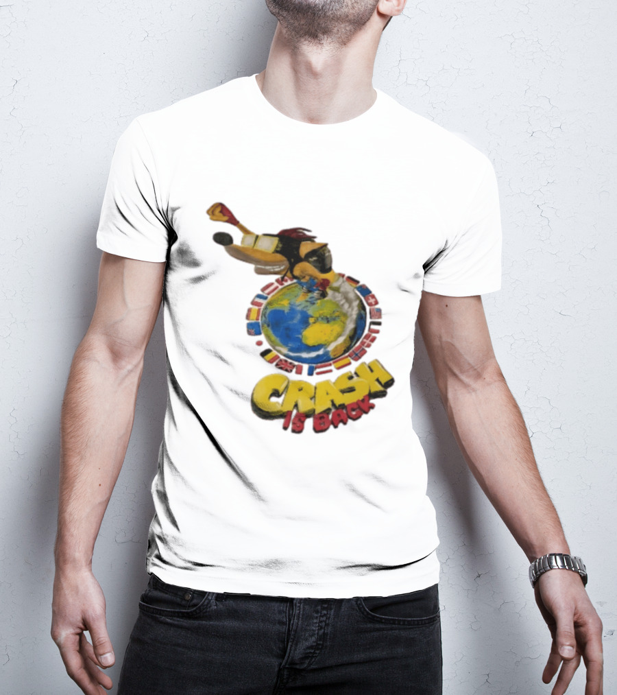 Crash Is Back Jetpack Adventure World Flags Globe Cartoon T-Shirt