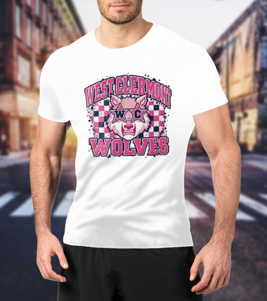 West Clermont Wolves WC Pink Star Sunglasses Checkered T-Shirt