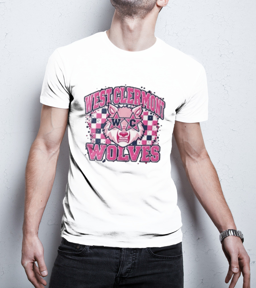 West Clermont Wolves WC Pink Star Sunglasses Checkered T-Shirt