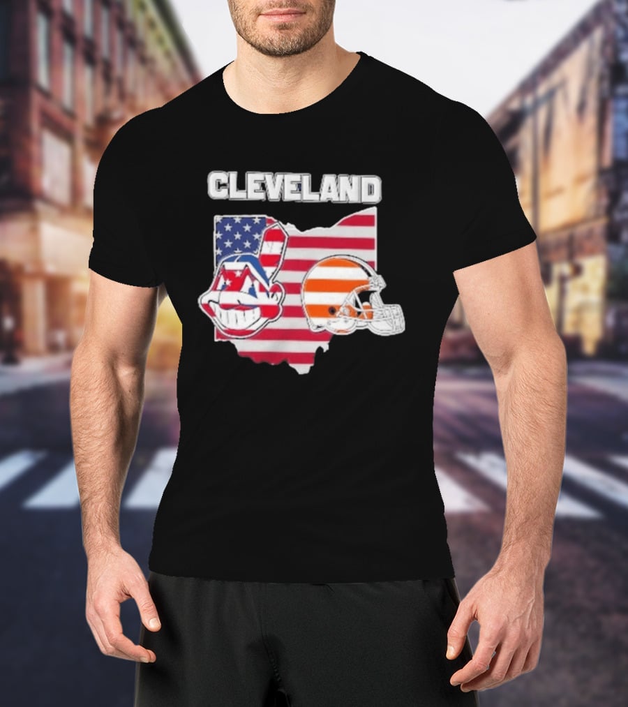 Cleveland Indians Browns Ohio State Map With Flags T-Shirt