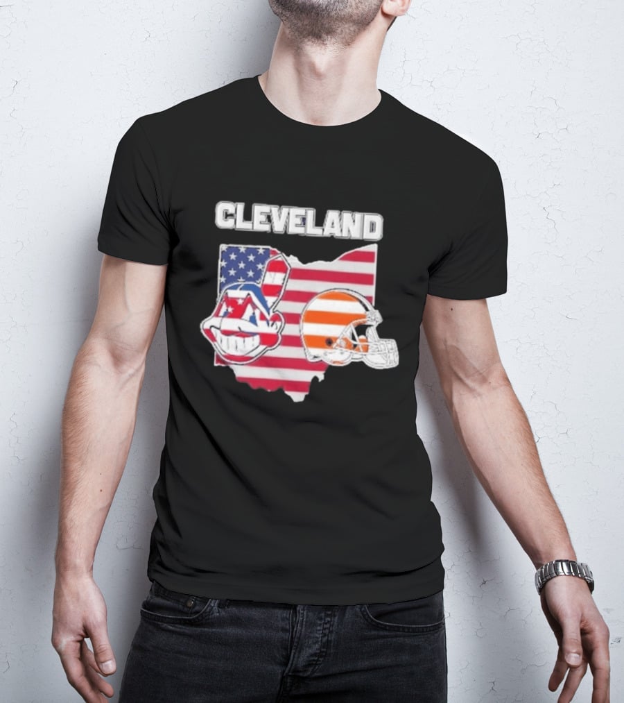 Cleveland Indians Browns Ohio State Map With Flags T-Shirt