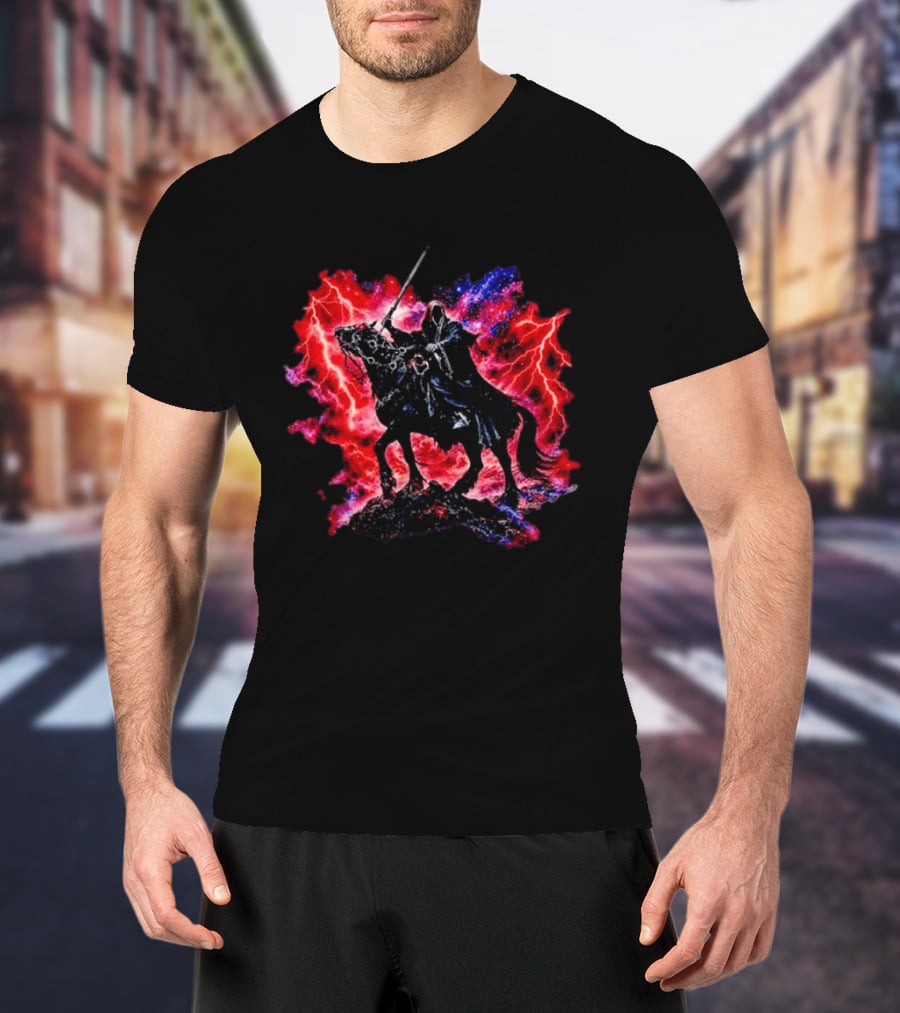 Grim Reaper On Horse With Lightning And Cosmic Galaxy T-Shirt