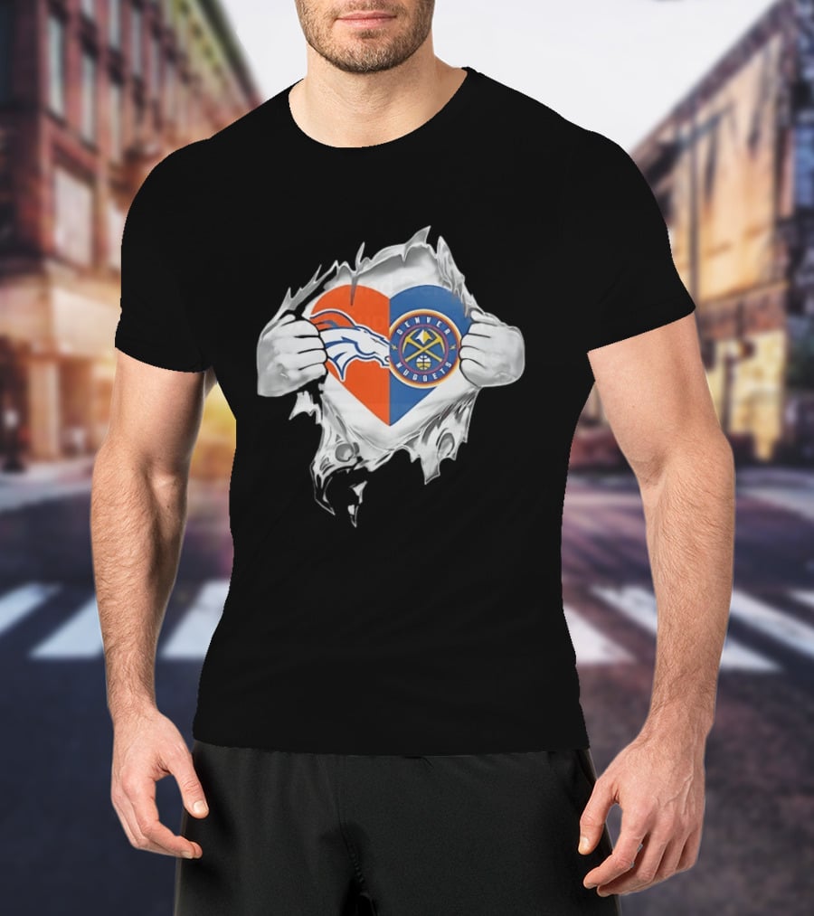 Denver Broncos Nuggets Heart Superman Chest Rip T-Shirt