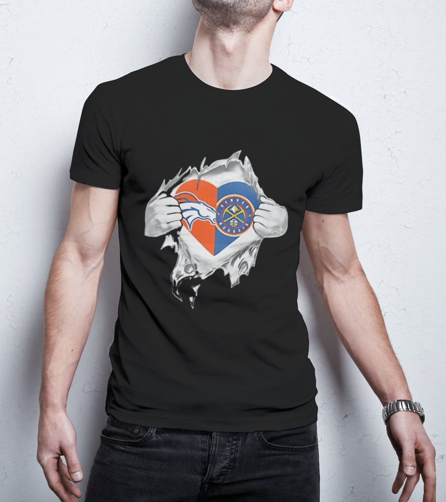 Denver Broncos Nuggets Heart Superman Chest Rip T-Shirt
