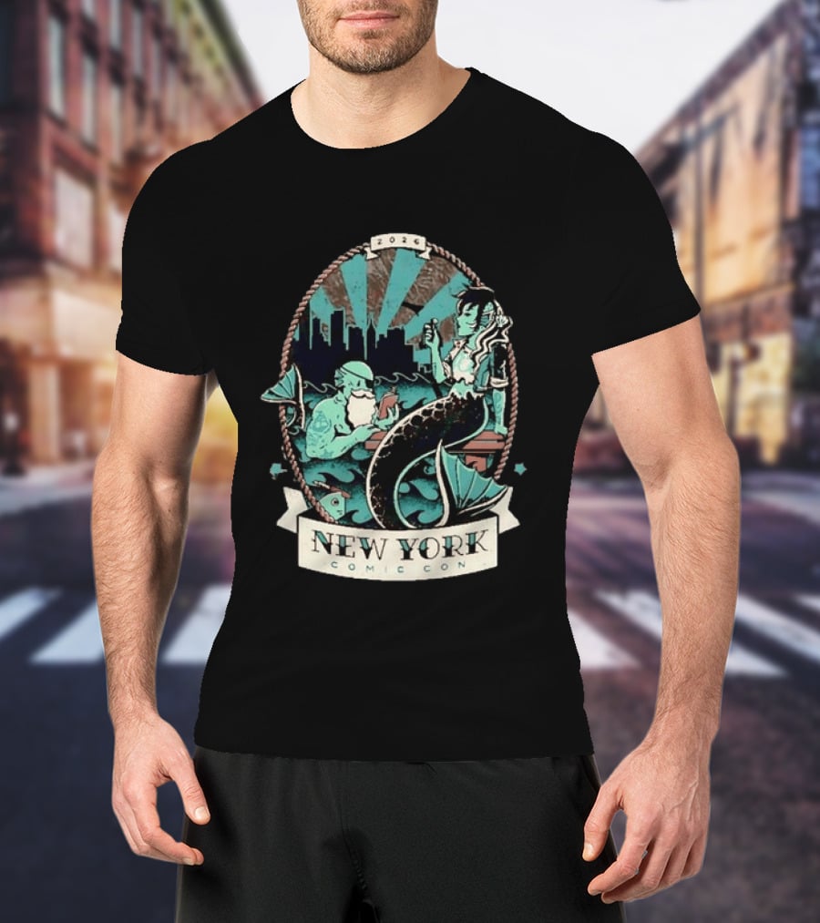 New York Comic Con 2026 Mermaid Merman City Skyline Ocean T-Shirt