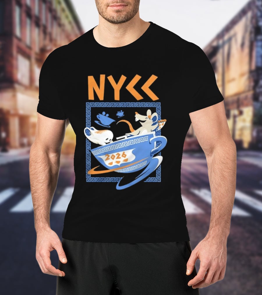 NYCC 2026 Pizza Rat Cup Greek Pattern Tea Event T-Shirt