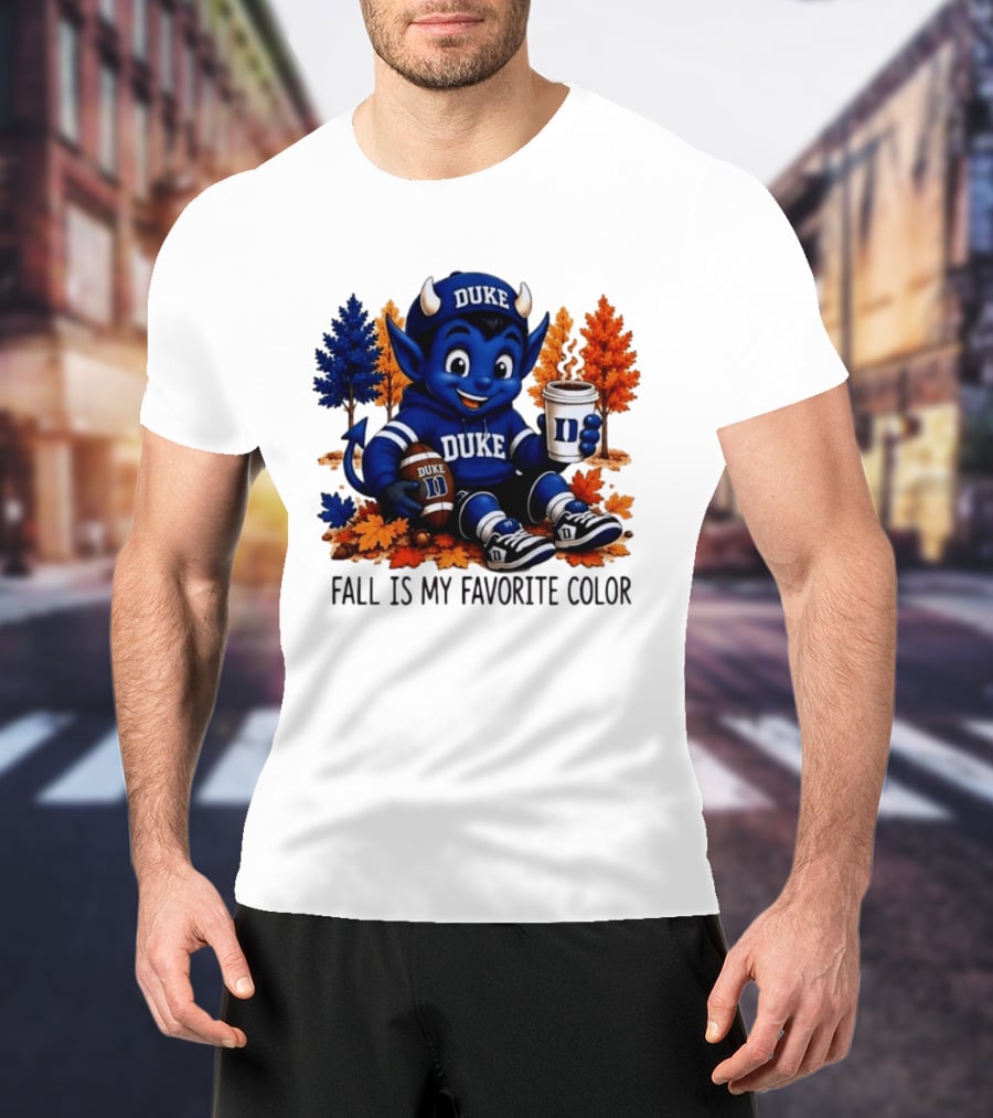 Duke Blue Devils Fall Is My Favorite Color Football Coffee Autumn Leaves T-Shirt