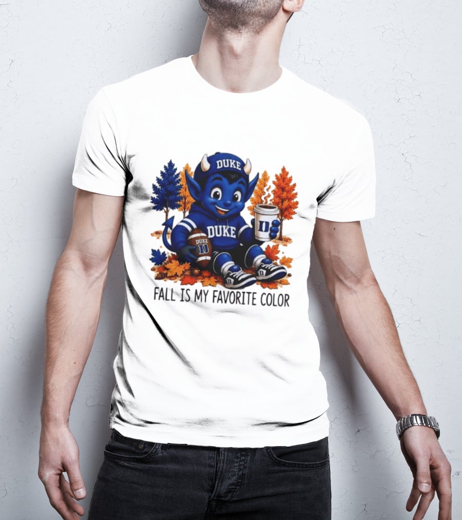 Duke Blue Devils Fall Is My Favorite Color Football Coffee Autumn Leaves T-Shirt