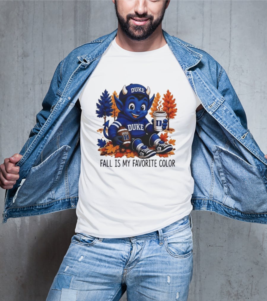 Duke Blue Devils Fall Is My Favorite Color Football Coffee Autumn Leaves T-Shirt