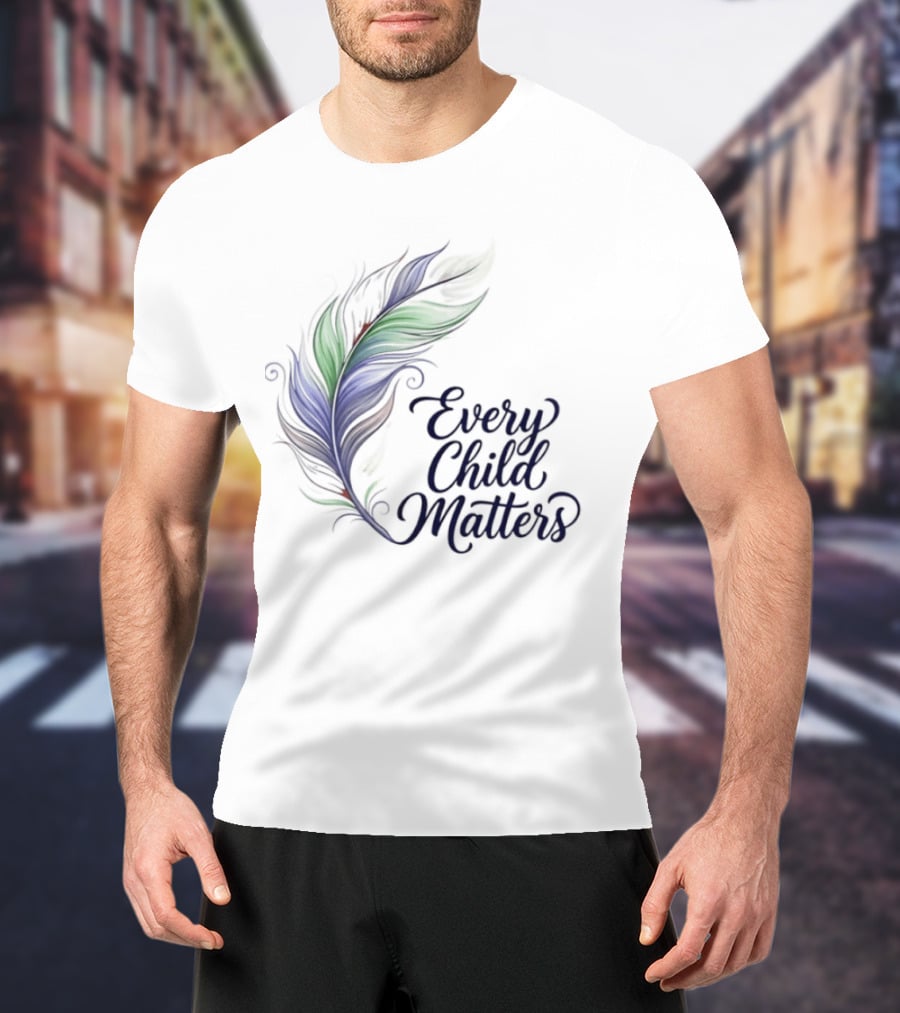 Every Child Matters Colorful Feather Orange Day Awareness T-Shirt