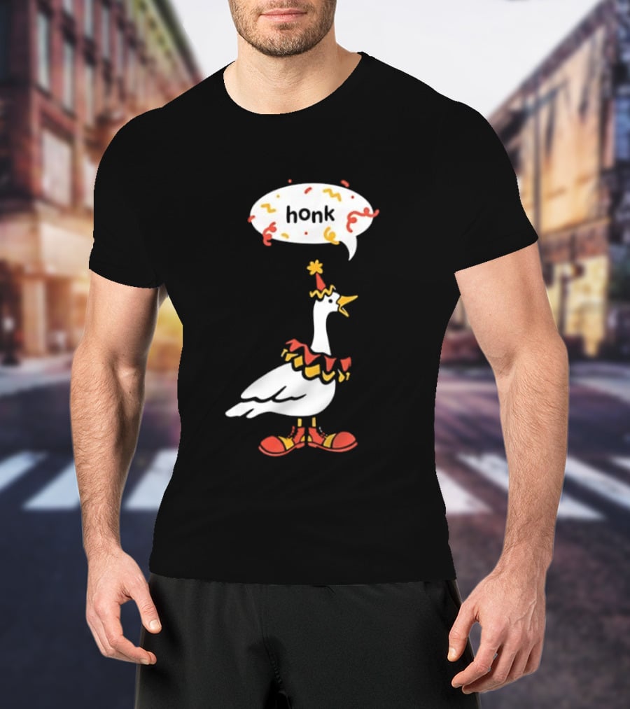 Honk Clown Goose Circus Costume With Confetti Speech Bubble T-Shirt