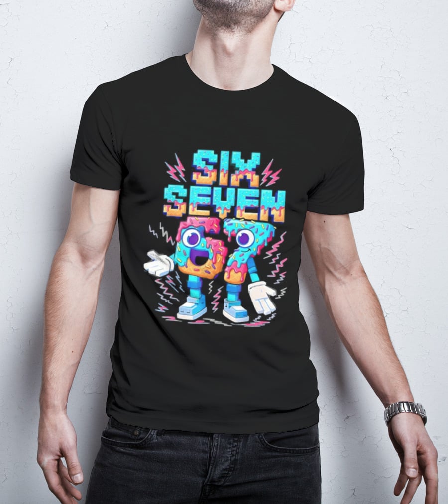 Six Seven Donut Cartoon Sprinkles With Colorful Numbers And Playful T-Shirt