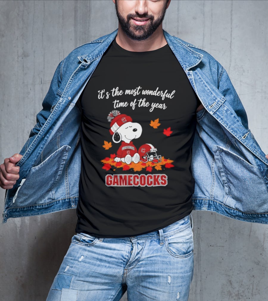 Snoopy South Carolina Gamecocks It's The Most Wonderful Time Of The Year Autumn Leaves T-Shirt