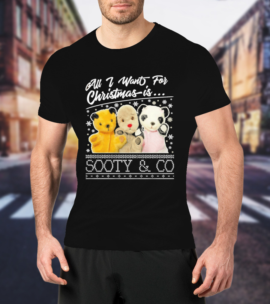 All I Want For Christmas Is Sooty And Co Vintage Stuffed Characters T-Shirt