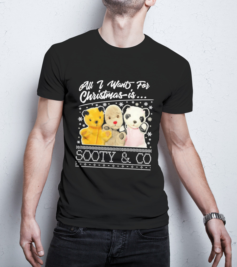All I Want For Christmas Is Sooty And Co Vintage Stuffed Characters T-Shirt
