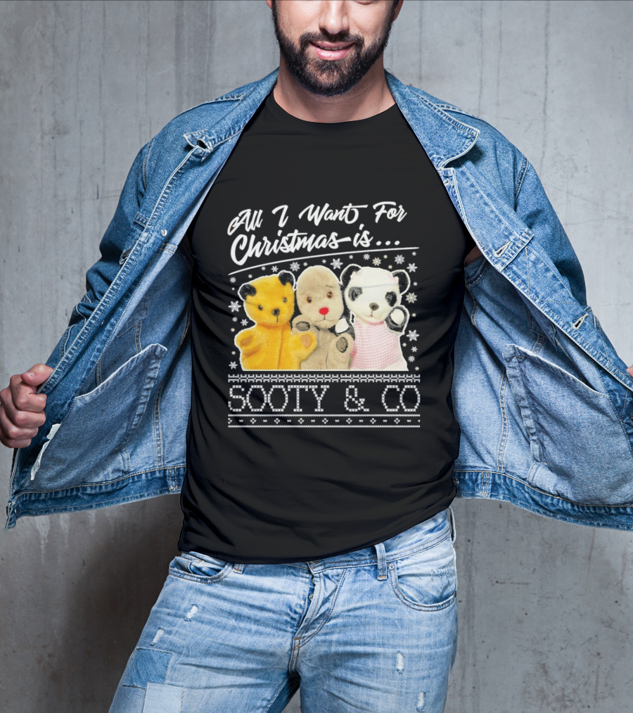 All I Want For Christmas Is Sooty And Co Vintage Stuffed Characters T-Shirt
