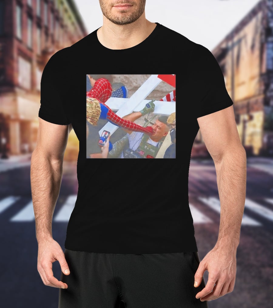 Invisible Touch Spider Man Meets Protester Face Off T-Shirt