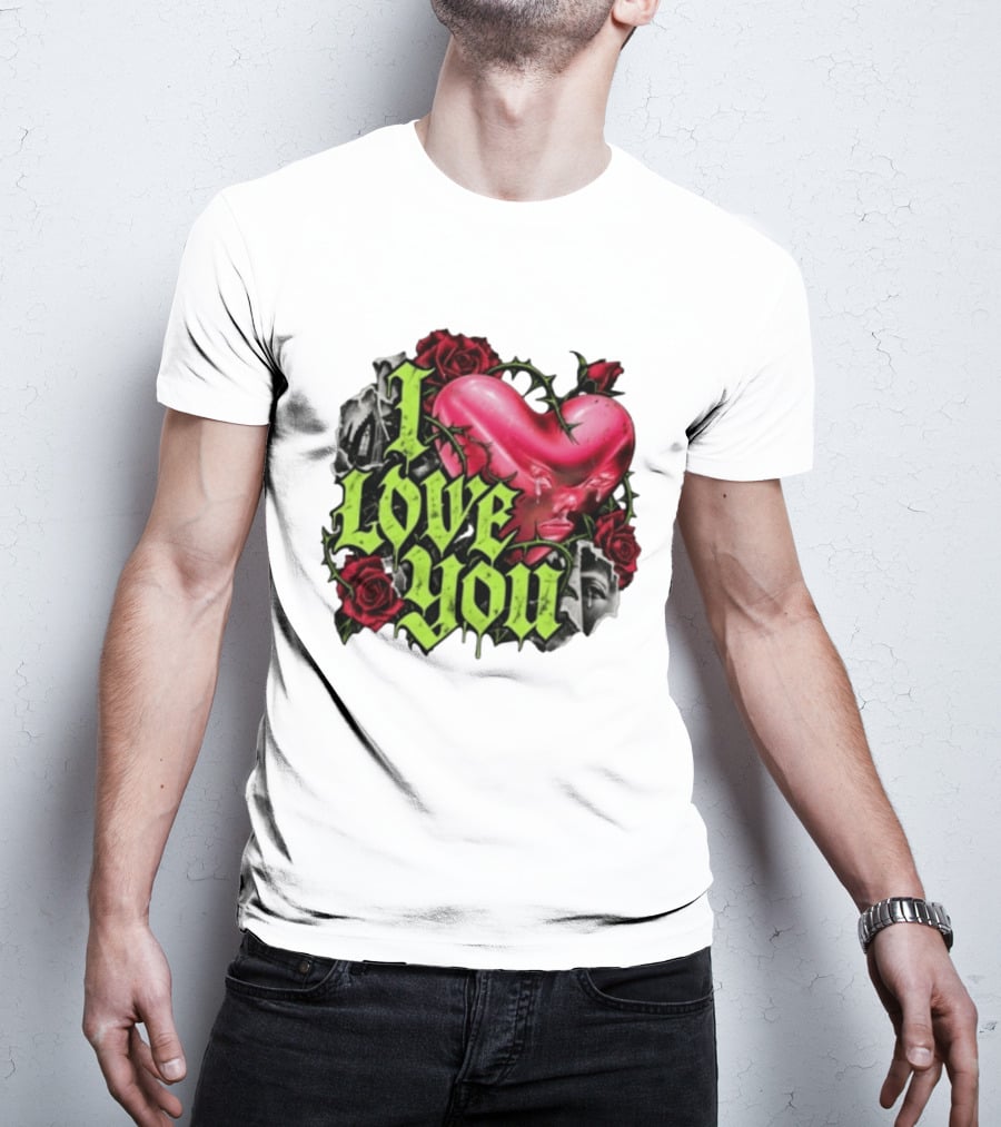 I Love You Gothic Heart Roses T-Shirt