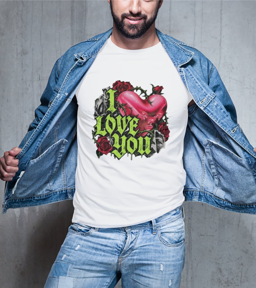 I Love You Gothic Heart Roses T-Shirt