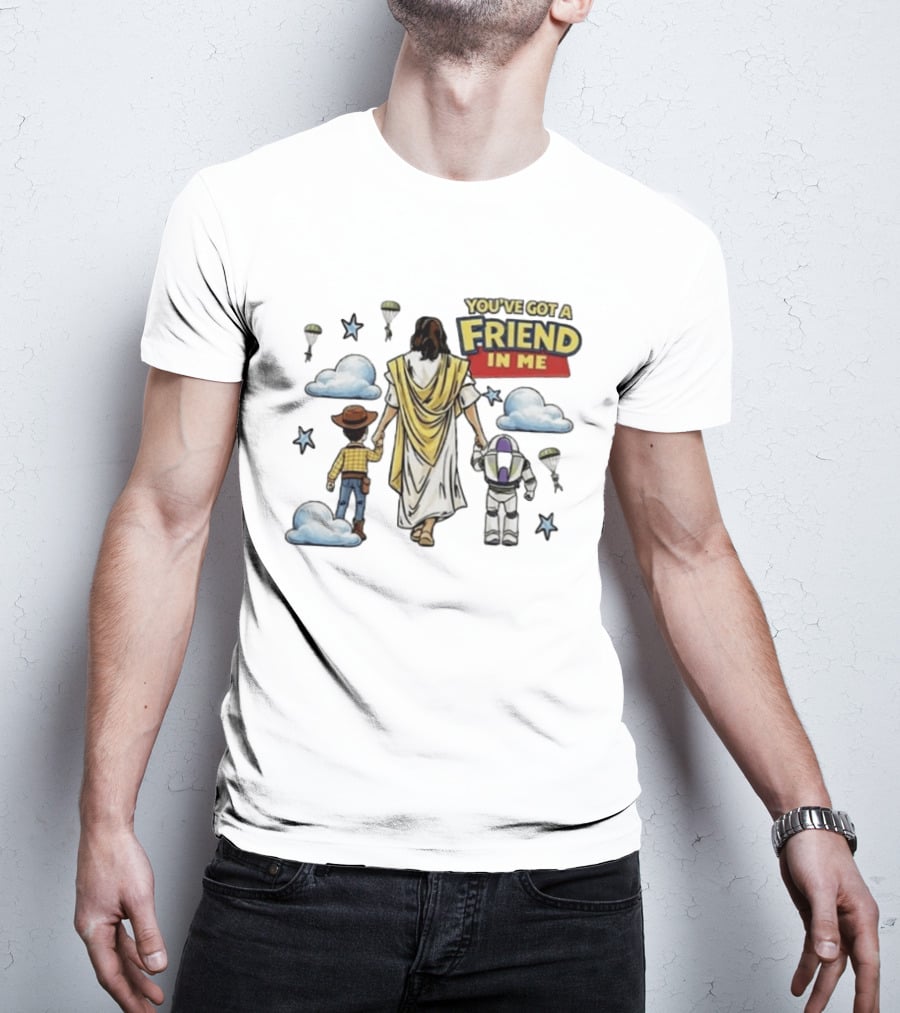 You've Got A Friend In Me Jesus Woody Buzz Lightyear Parachutes Clouds Stars T-Shirt