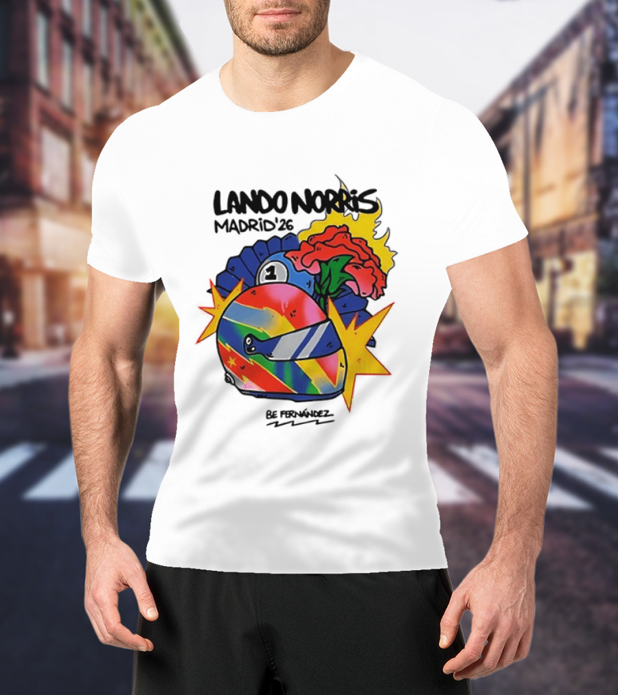 Lando Norris Madrid '26 Helmet Vibrant Art Explosion T-Shirt