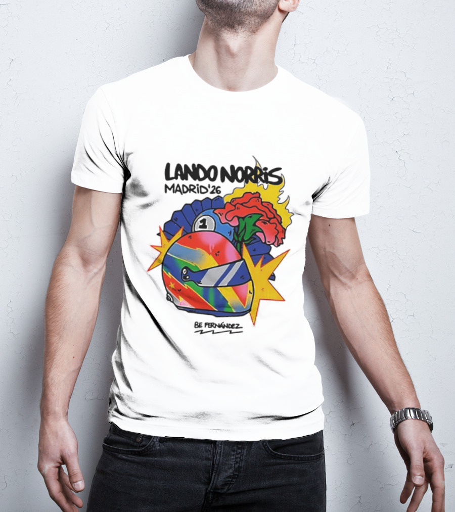 Lando Norris Madrid '26 Helmet Vibrant Art Explosion T-Shirt