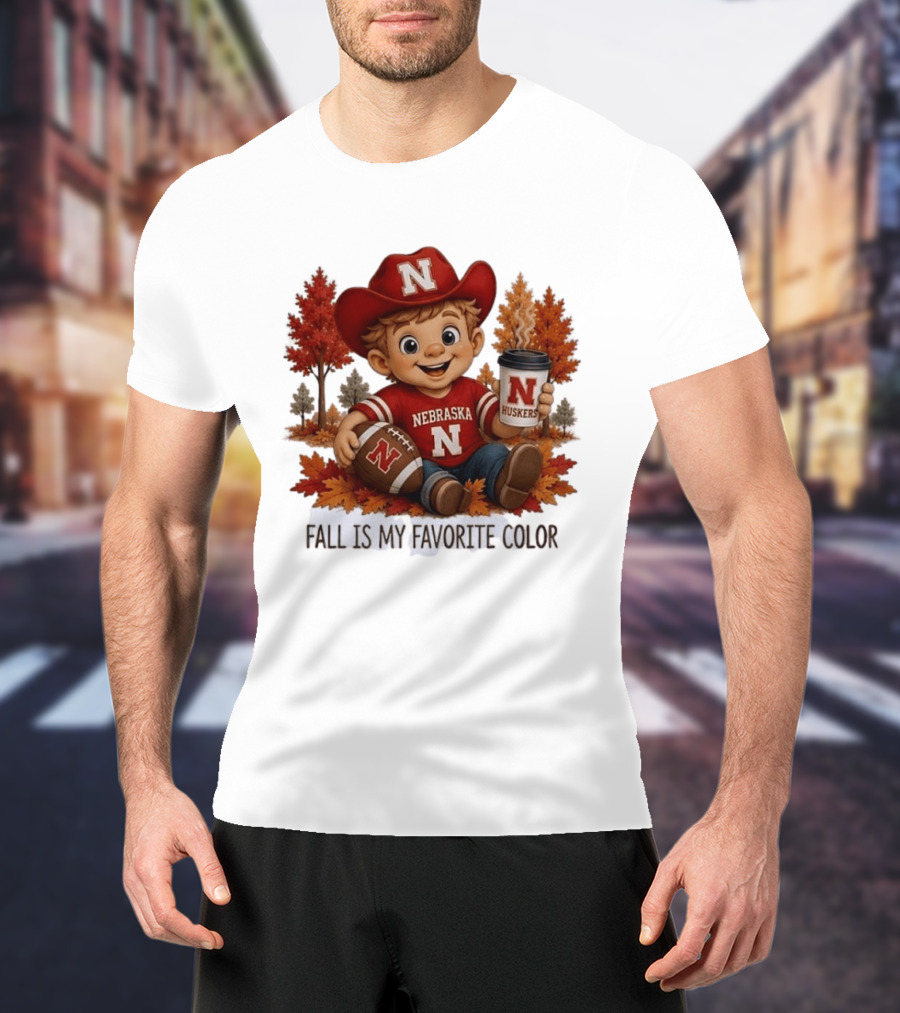Nebraska Huskers Fall Football Kid Holding Coffee And Ball T-Shirt