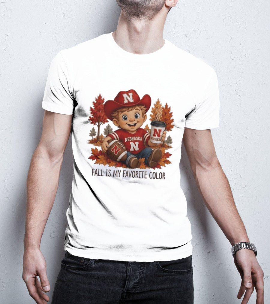 Nebraska Huskers Fall Football Kid Holding Coffee And Ball T-Shirt