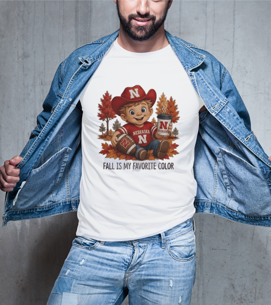 Nebraska Huskers Fall Football Kid Holding Coffee And Ball T-Shirt