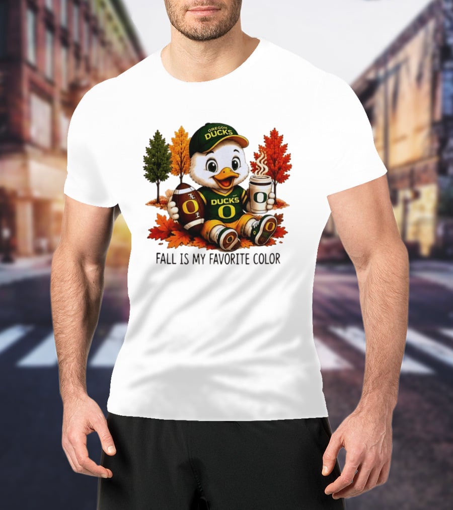 Oregon Ducks Fall Is My Favorite Color Cute Mascot Football Autumn Leaves T-Shirt