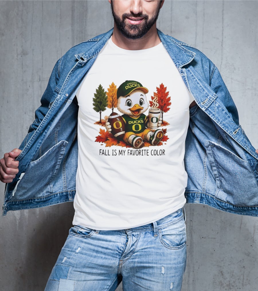 Oregon Ducks Fall Is My Favorite Color Cute Mascot Football Autumn Leaves T-Shirt