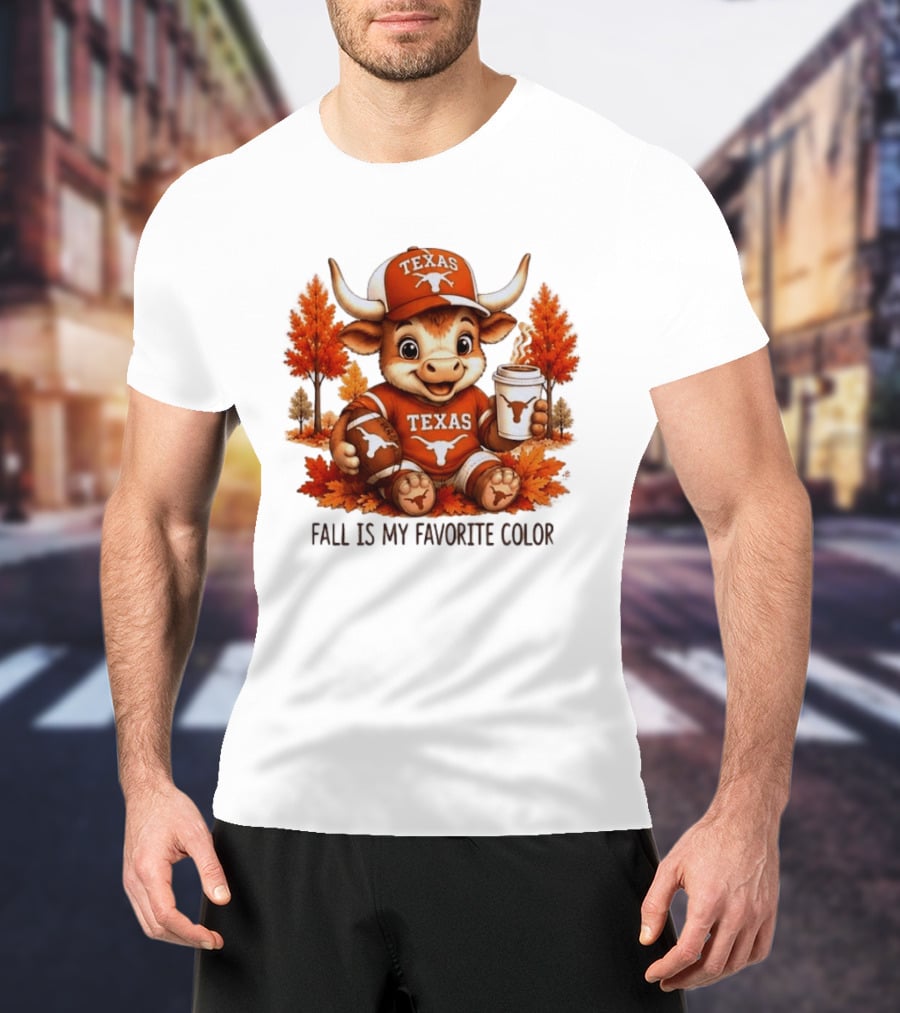 Texas Longhorns Fall Is My Favorite Color With Adorable Longhorn And Autumn Leaves T-Shirt