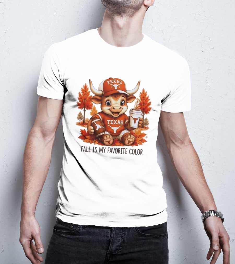 Texas Longhorns Fall Is My Favorite Color With Adorable Longhorn And Autumn Leaves T-Shirt