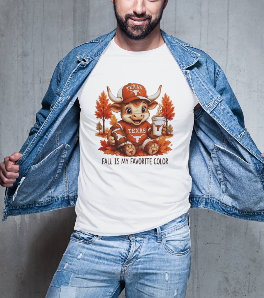 Texas Longhorns Fall Is My Favorite Color With Adorable Longhorn And Autumn Leaves T-Shirt