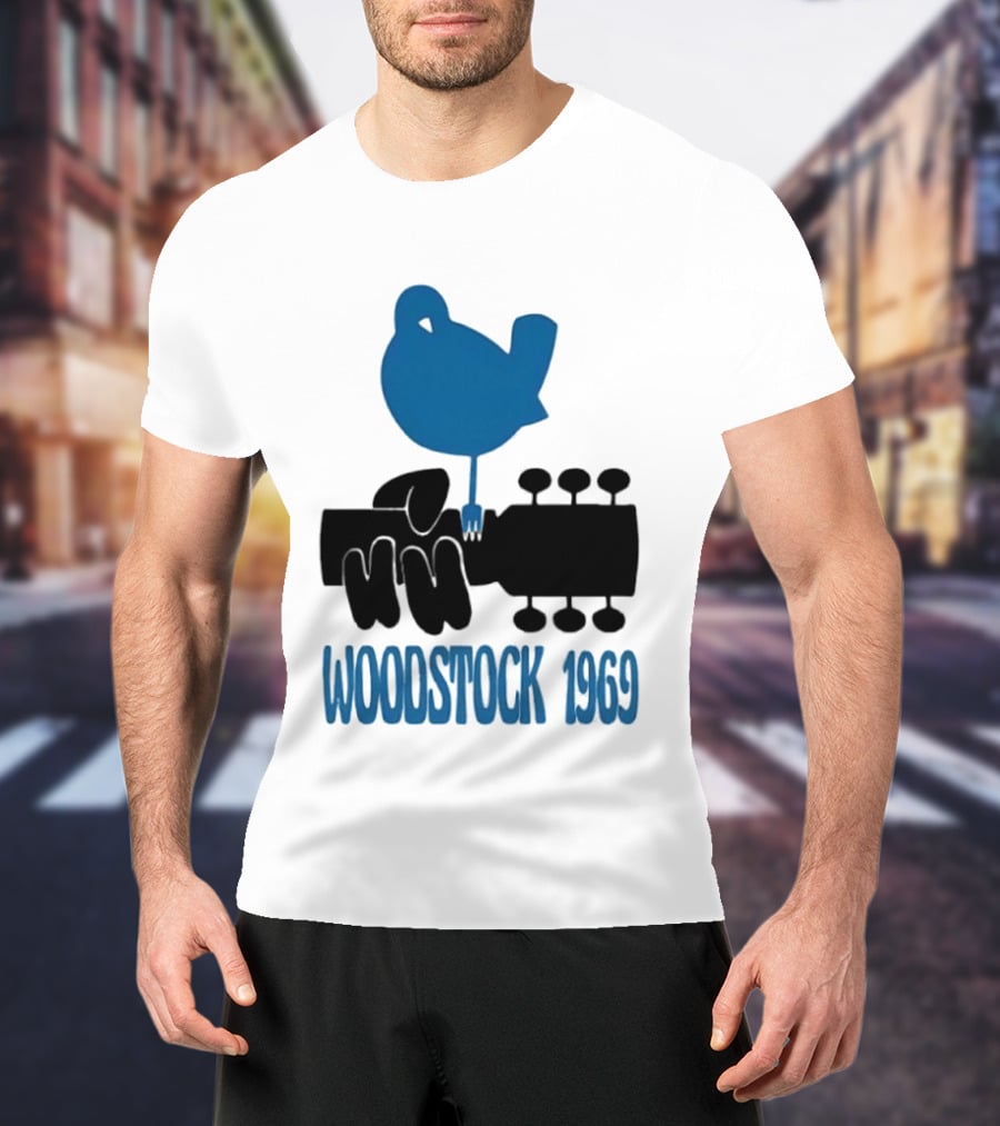 Woodstock 1969 Music Festival Bird On Guitar Neck T-Shirt