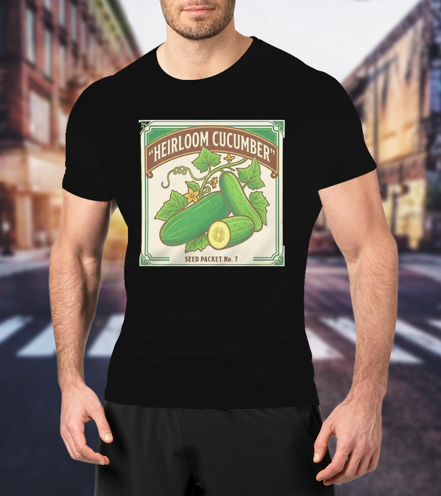 Heirloom Cucumber Seed Packet No 7 Vintage Gardening Iconic Green T-Shirt