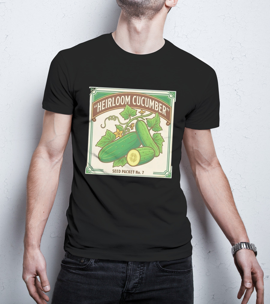 Heirloom Cucumber Seed Packet No 7 Vintage Gardening Iconic Green T-Shirt