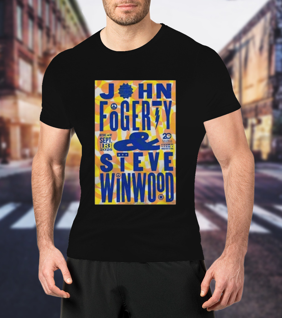 John Fogerty Steve Winwood Concert September 13 2026 Bethel NY Bethel Woods 20th Woodstock Festival T-Shirt