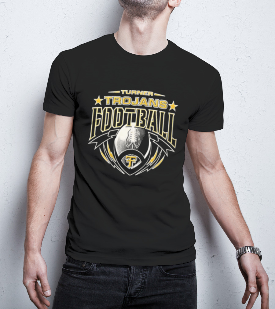 Turner Trojans Football TT Lightning Bolts Monogram Banner T-Shirt