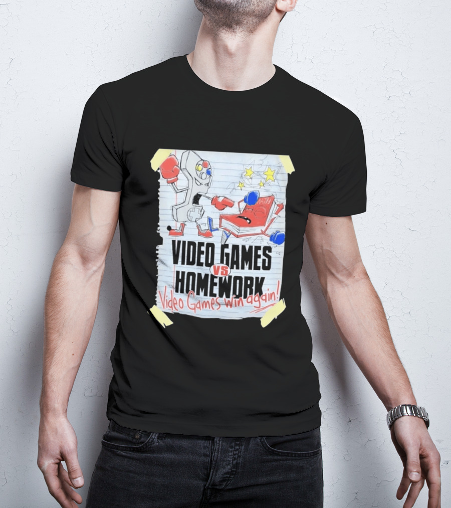 Video Games Vs Homework Video Games Win Again Math Battle Sketch T-Shirt